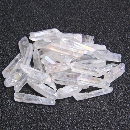 Natural Clear Quartz Crystal Points Beads Top Drilled Raw Quartz Stick Point Pendant Beads DIY Graduated Crown Jewelry Making