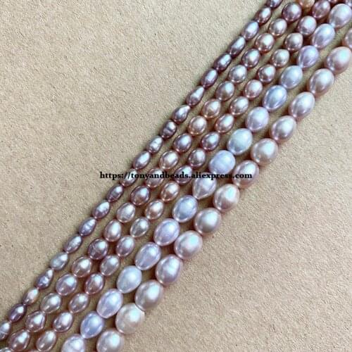 A Quality Genuine Natural Fresh Water Pearl Purple Color Rice Loose Beads 15" 6 7 8 9 10mm Pick Size For Jewelry Making DIY