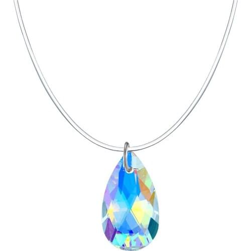 Dayoff Fashion Geometric Teardrop Brightly Pendant Necklaces for Women Jewelry Clear Fishing Line Invisible Choker Collar N35