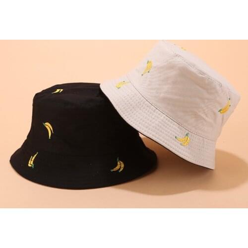 New Double-sided Banana Fruit Bucket Hat Womens Cute Wild Fisherman Hat Simple Sunscreen Sun Hat Unisex Summer Panama Cap