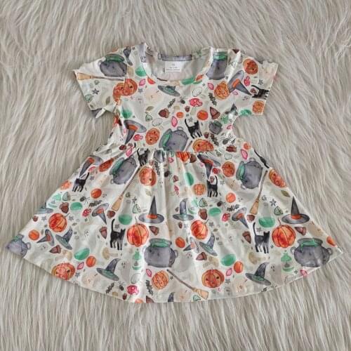 New 2020 Hallowmas Lovely Wholesale Toddler childrens little girl boutique pumpkin dress Sleeve clothes Boutique Kid Outfits