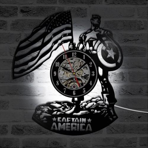 Hollow USA Flag Vinyl Record Clock Creative Independence Day LED Wall Clock Stars & Strips Flag Shape Antique Hanging Clock