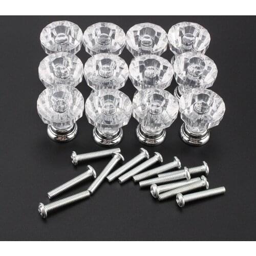 Durable 12 Diamond Crystal Glass Cabinet Knob Cupboard Drawer Pull Handle Acrylic Handle 25mm Cabinet Cupboard Door Handle