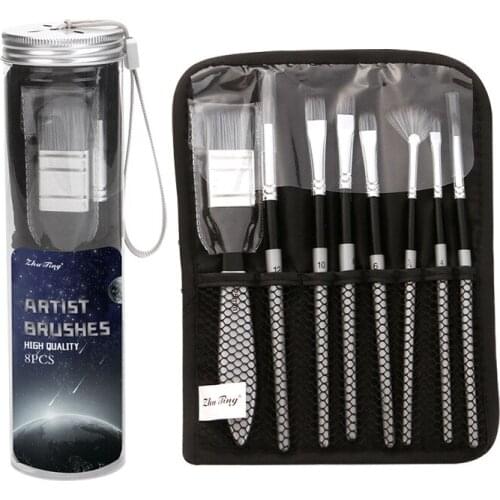 Professional 8 Pcs/set Nylon Hair Wooden Handle Watercolor Paint Brushes Pen Oil Acrylic Painting Travel Brush Bag Art Supplies
