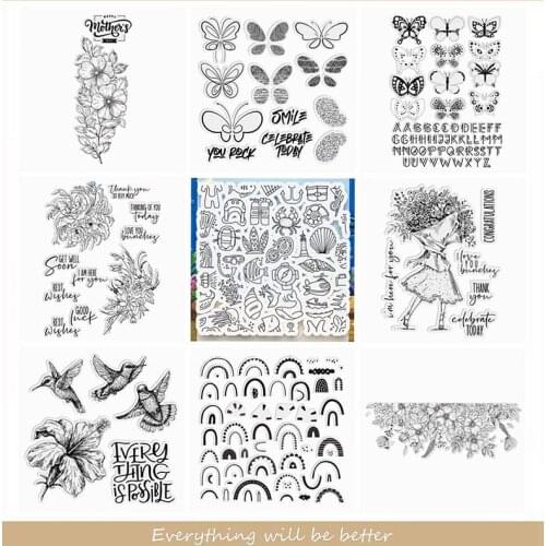 Clear Silicone Stamps Butterfly Flower Fish Bird Letter Frame Ocean Scrapbook Craft Decorate Cards Album Photos Template Stamp
