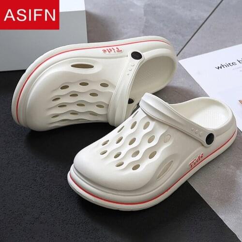 ASIFN Fashion Sandals Slippers Dual-use Hole Shoes Couple Home Womens Summer Hollow Out Buckle Men Women Beach Flat Slides