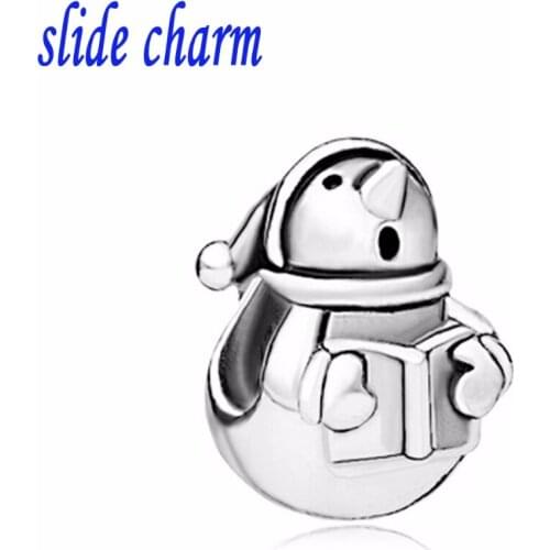 Slide charm Free shippingEurope and the new listing of fashion Christmas snowman reading amulet charm beads fit Pandora bracelet