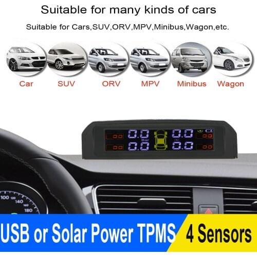 USB or Solar Charging Auto Alarm tool TPMS Car Tire Pressure Alarm Monitor System HD Digital LCD Display