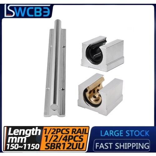 Standard open box type linear guide carriage SBR12, 1/2PC rail + 1/2/4PC slider/copper sleeve， L=150-1150mm, woodworking track