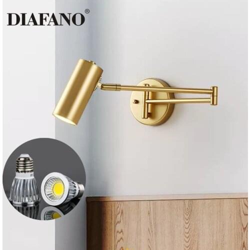GU10 Led wall lamp E27 bulb for free Golden wall light fixture Adjustable Angel/Length wall sconce bedroom/Bathroom mirror lamp