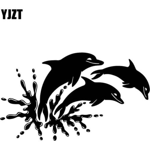 YJZT 17.6CM*10.3CM Dolphins Leap Out Of The Water Cartoon Decor Car Door Car Sticker Vinyl Decal Black/Silver C4-2254
