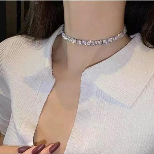 Korean fashion shining cubic zirconia crystal necklace tennis chain womens fashion charm luxury chain wedding jewelry accessori