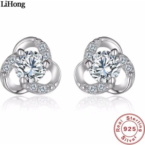 925 Sterling Silver Stud Earring AAA Zircon Woman Silver Earrings Charm Jewelry