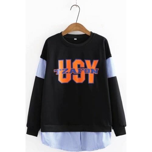Plus size letter print patchwork Womens Sweatshirts 2021 fashion spring autum pullover Woman clothes
