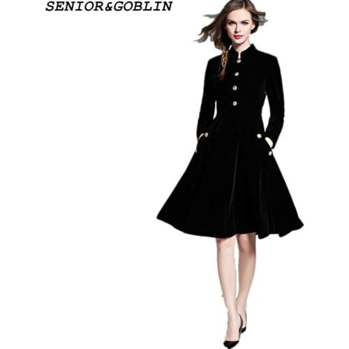 2019 Elegant Black Velvet Dress Winter Dresses Women Vintage Long Sleeve Ladies Office Dresses Vestidos Robe Femme Self Vestido