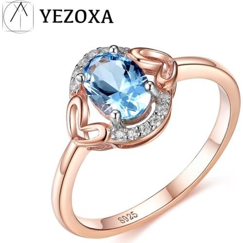 925 Sterling Silver Rose Gold Plated Ring Created Blue Topaz Gemstone For Women Delicate Vintage Engagement Jewelry Accessories