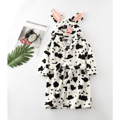 Winter Flannel Bathrobe For Children Hooded Sleepwear Robe Warm Kids Pajamas For Boys & Girls Lovely Cartoon Animals Robes