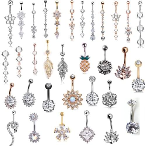 1pc High Crystal Dangle Surgical Steel Naval Ring Waterdrop Butterfly Belly Button Rings Sexy Belly Bar Body Piercing Jewelry