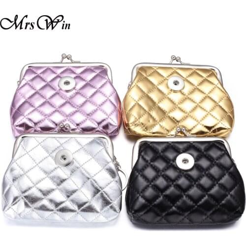 10pcs/lot New 18mm Snap Jewelry Bracelets Bangles Classic Shaped Leather Snap Button Purse Bag for Women Small Wallets