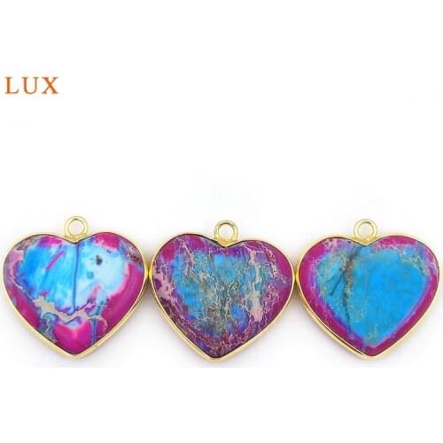 2pcs Natural Exquisite Vintage Sky Blue Emperor Stone Heart Shaped Pendants Charm Woman Jewelry Making Necklace DIY