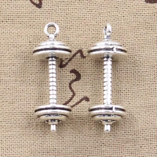 4pcs Charms Fitness Equipment Dumbbell 34x12x12mm Antique Bronze Silver Color Pendants Making DIY Tibetan Finding Jewelry