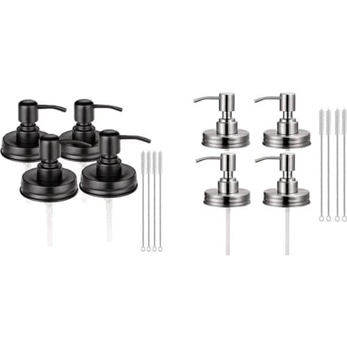 4 Pack Mason Jar Soap Dispenser Lids with Pumps,Lotion Soap Dispenser Lids for 16 Oz 4 Cleaner Brushes Included