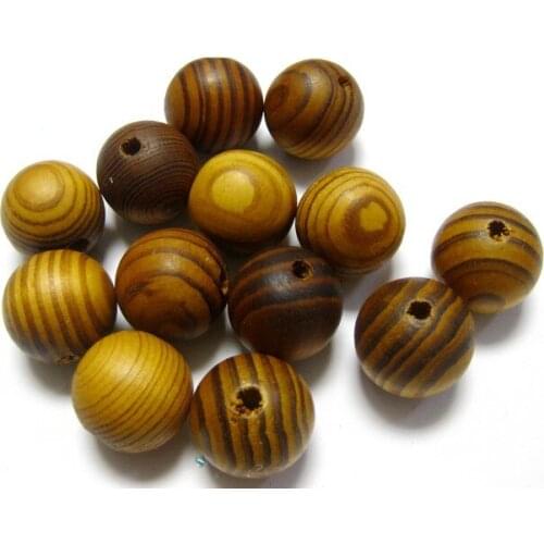 50 Natural Pattern Round Wood Beads~ Wooden 14mm