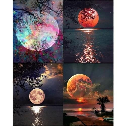 5D DIY Diamond Painting Moon Scenery Series Full Square/Round Diamond Embroidery Animal Rhinestone Mosaic Room Decoration Gift