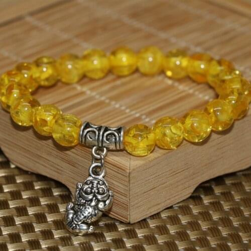 8mm yellow popcorn imitation resin beeswax strand beaded bracelets round beads hot sale jewelry making 7.5inch B2179