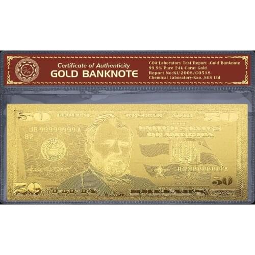 USD 24k Gold Plated Banknote Copy Paper Money USD 50 Dollar Bill Collection Home Decoration Crafts Display Money Collection