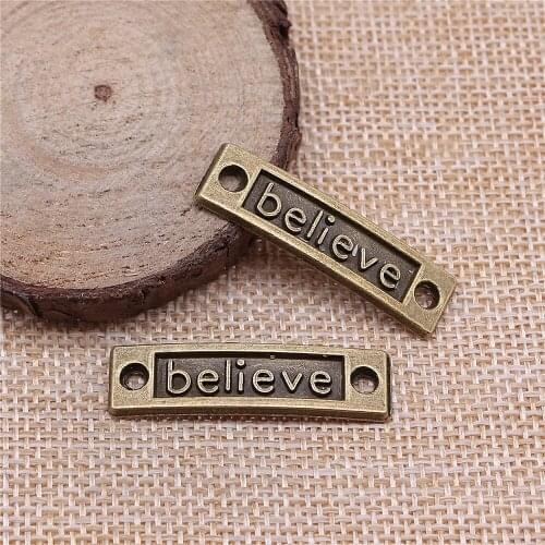 Free shipping 25pcs 35x10mm antique bronze believe charms diy retro jewelry fit Earring keychain hair card pendant accessories