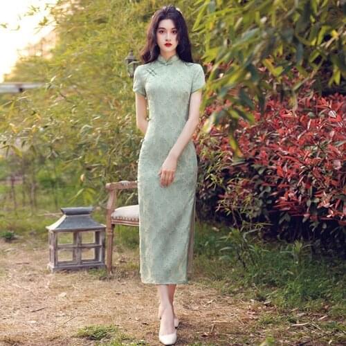 Noble Women Party Dress Sexy Slim Handmade Button Cheongsam Print Flower Chinese Qipao Vestidos Elegant Stage Show Robe Gown