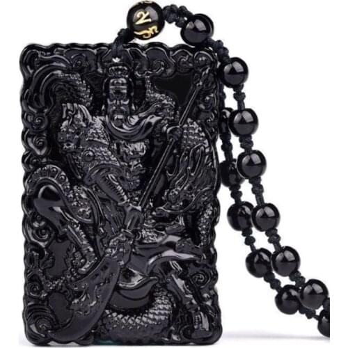 BOEYCJR Obsidian Guan Yu Statue Ward off evil spirits Necklace&Pendant Fashion Jewelry Energy Power Necklace For Men