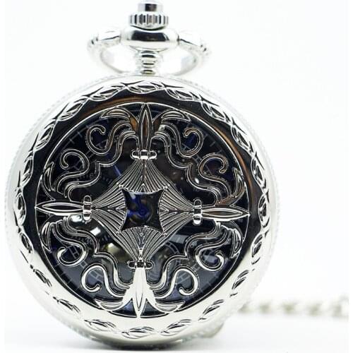 Silver Case Metal Mechanical Pocket Watch Hollow Excellent Chinese Knot Style Steampunk Pendant with Fob Chian PJX1290
