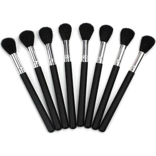 Black wooden handle soft goat hair silver aluminum collar highlighter brush in makeup