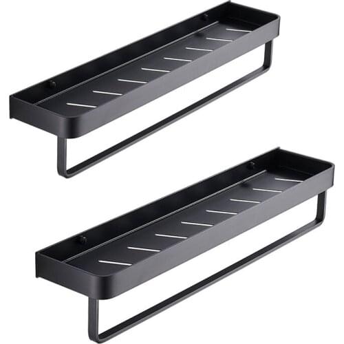 Bathroom Black Shelf with Towel Bar Aluminum Corner Shelves Towel Rack Shampoo Holder Kitchen Storage Rack