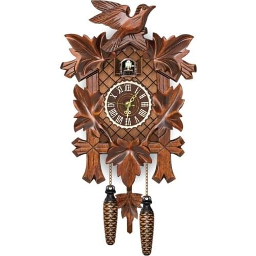 Wooden Wall Clock Cuckoo Antique Pendulum Hanging Handcraft Swing Alarm Watch Home Bedroom Decoration
