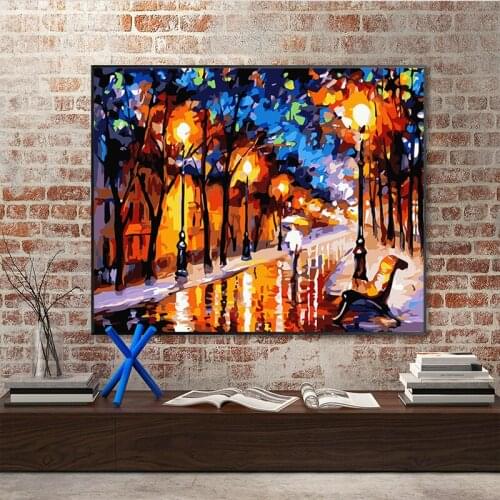 DIY painting by number nocturne in the rain creative adult hand-painted decorative painting