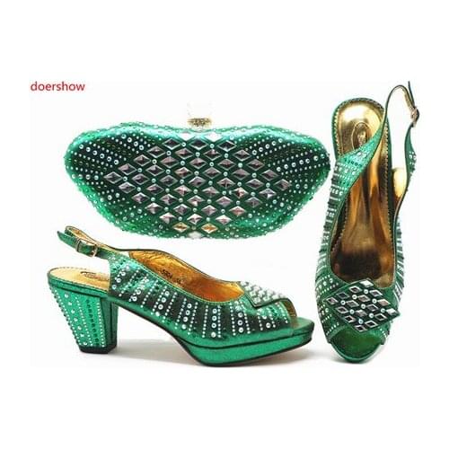 Doershow green Shoes and Bag To Match Italian Women Shoe and Bag To Match for Party African Shoes and Bags Matching Set!STB1-8
