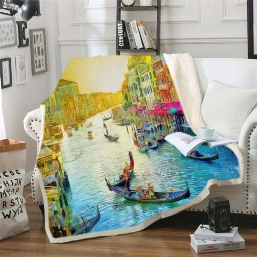 Romantic Style Oil Painting Printing Flannel Double Layer Thickened Square Blanket Winter Cotton Plush Living Room Sofa Shawl