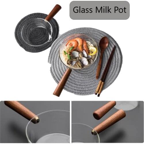 Glass Pot With Wooden Handle Cooking Heating Milk Soup Porridge Pot 400ml/600ml Household Open Fire Kitchen Cookware Clay Pot