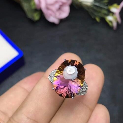Natural ametrine ring, beautiful in two colors, 925 silver ladies ring