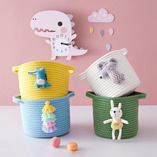 Handmade Woven Storage Baskets Cartoon Sundries Organizer Basket Snacks Cosmetic Toy Storage Cotton Rope Organizer Box