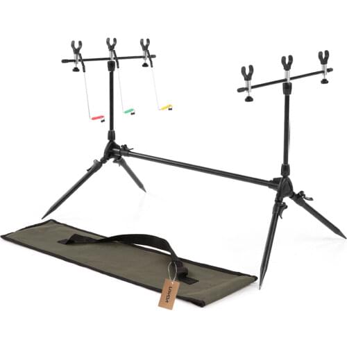 Lixada Adjustable Retractable Carp Fishing Rod Pod Stand Holder Fishing Pole Pod Stand with 3Bite Alarms and Swingers Indicators