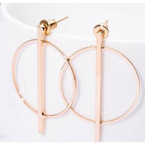 Metallic Stick Crossing Hollow Hoop Golden Silver Plated Dangle Earrings Drop Earrings for Women