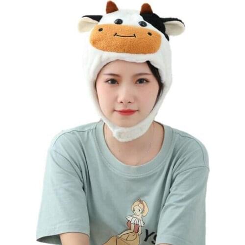 Mick Cow hood hat cartoon hood plush hat toy children birthday stuffed cap gift