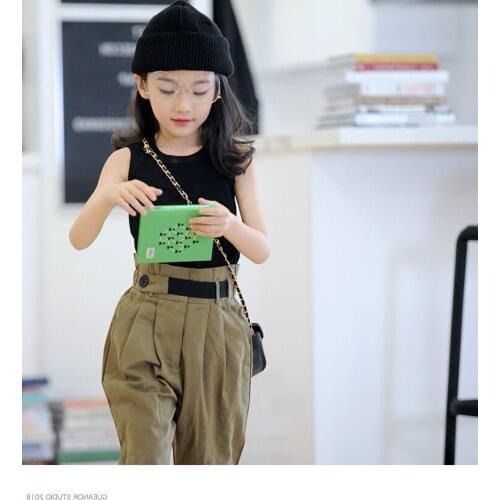 Big childrens girls clothes summer clothes 2019 set sleeveless T-shirt + pants 2 sets of girls wear childrens suits