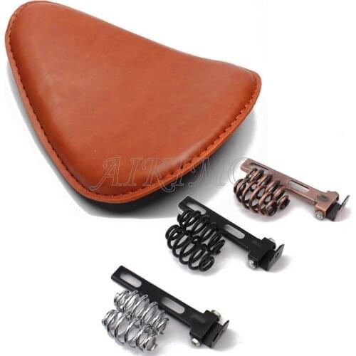 Motorcycle Old School Torsion Leather Solo Seat+3" Spring Bracket Mounting Base Kit Universal For Harley Bobber Saddle Seat