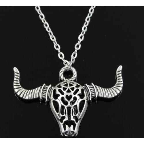 New Fashion Hollow Bull Ox Head Pendants Round Cross Chain Short Long Mens Womens Silver Color Necklace Jewelry Gift