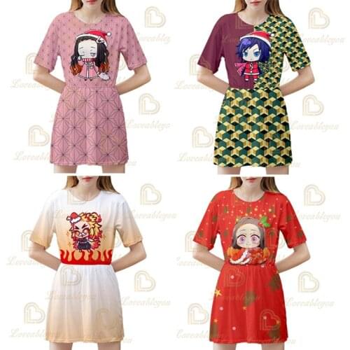 Steetwear T-shirt Dress Summer Fashion Anime Kamado Nezuko Cosplay Short Sleeve Harajuku Soft Woman Dress